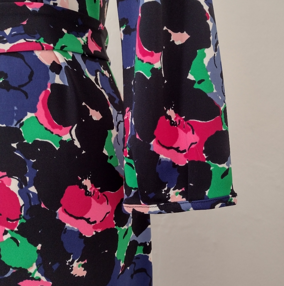 Talbots Black Multi Colored Print Midi Sheath Dre… - image 3